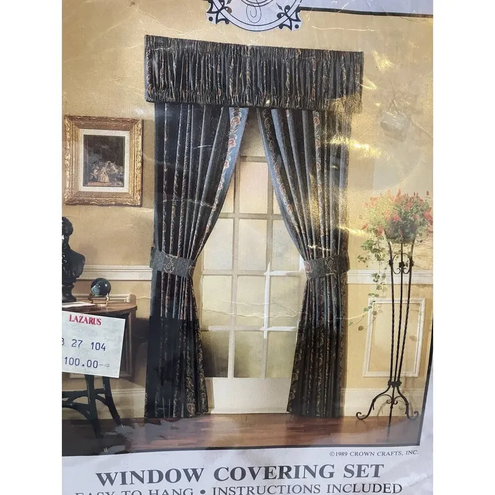 Valance Drapes Window Covering Set Green Paisley Crown Crafts Middlebury NEW